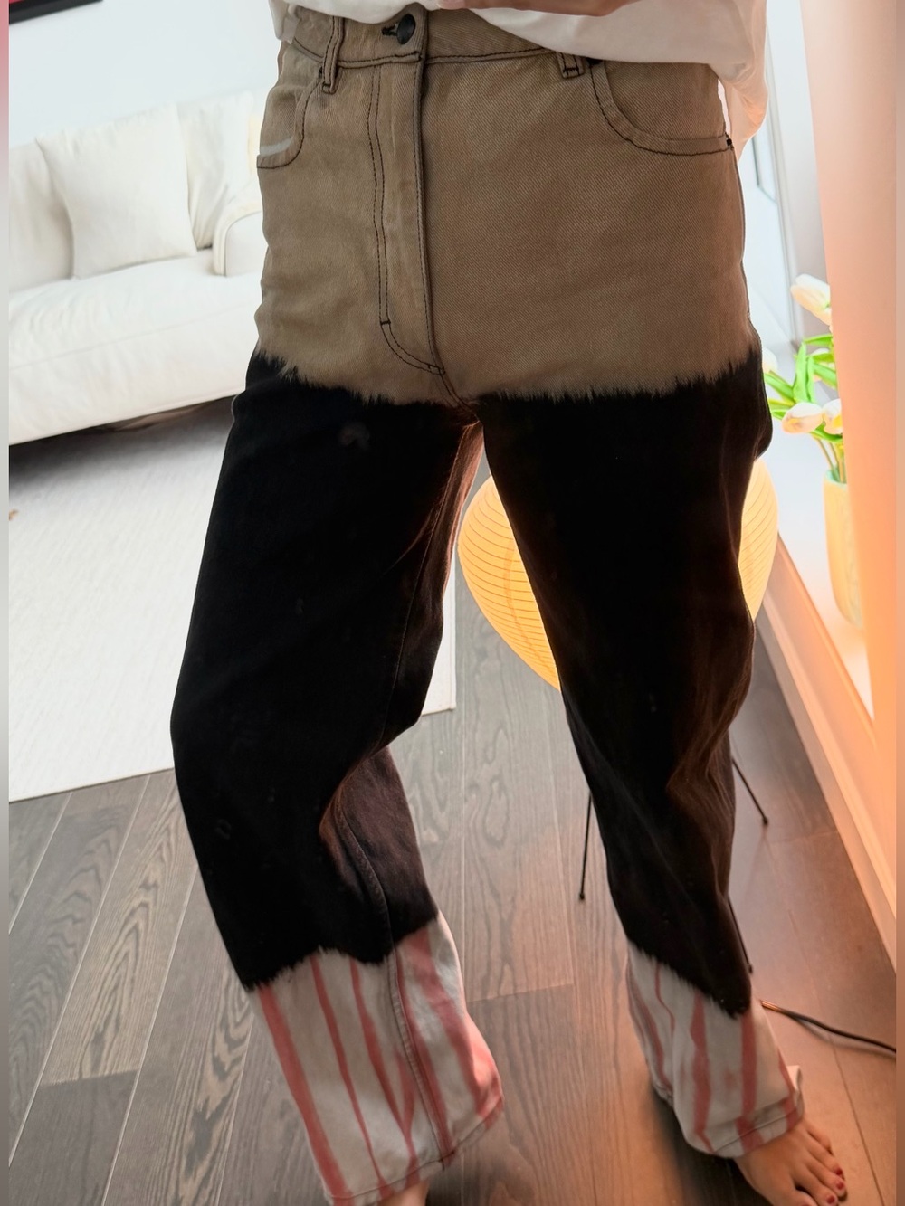 Eckhaus Latta Abstract Dip Dye Wide Leg Jeans Size 27 Made in USA